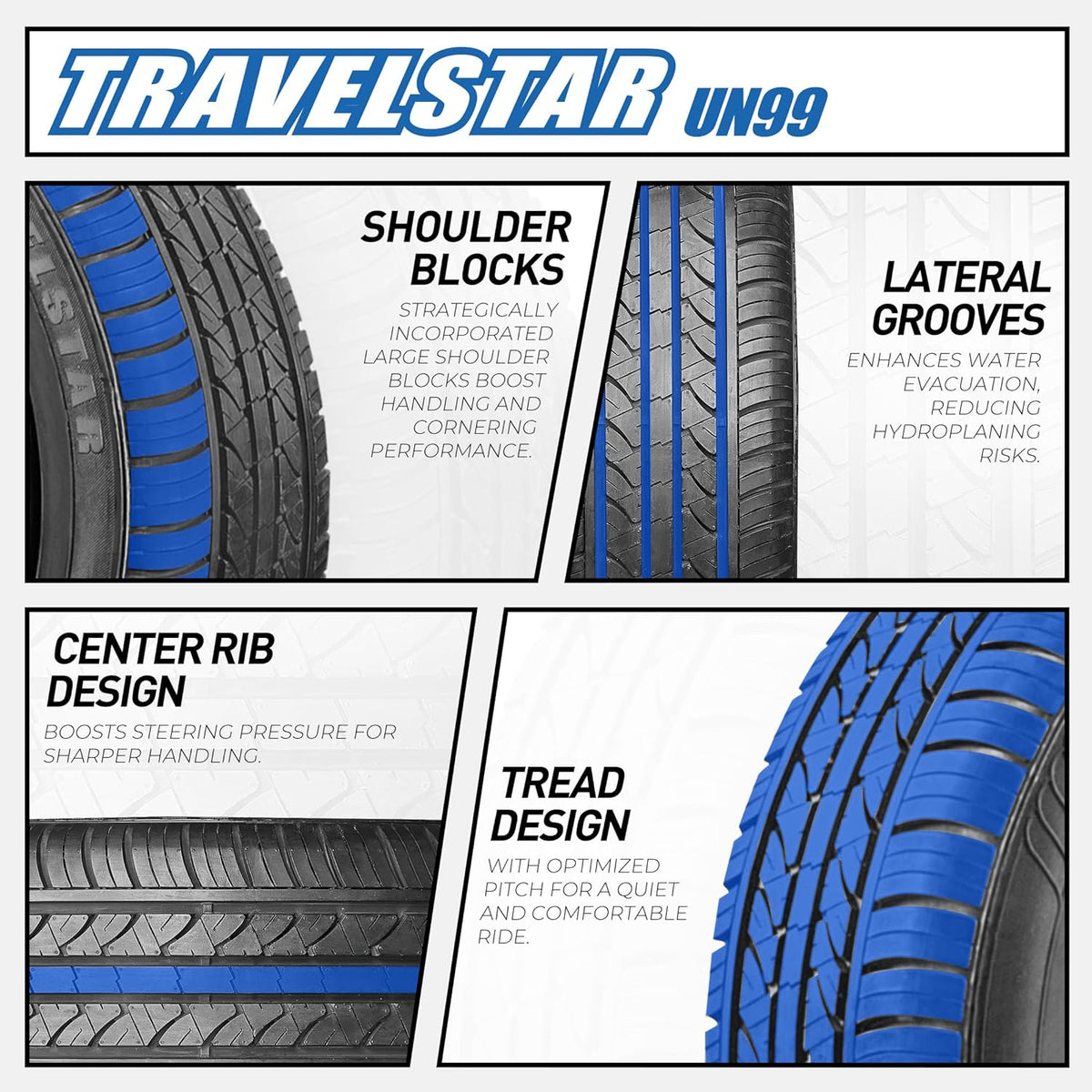 Reliant Set of 4 (Four) Travelstar UN99 205/65R16 95H All Season Radial Car Tire | Passenger Tire